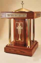  Wood Baptismal Font w/Bronze Accents: 9035 Style - Top 30\" Square 