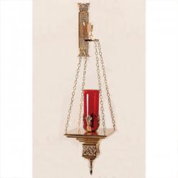  Combination Finish Bronze Hanging Sanctuary Lamp With Bracket: 9035 Style - 11\" Square Base 