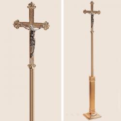  Combination Finish Bronze Floor Processional Crucifix w/Bronze Column: 9035 Style - 83\" Ht 