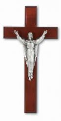  11\" DARK CHERRY CROSS WITH SILVER PLATED CHRIST 