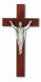  11" DARK CHERRY CROSS WITH SILVER PLATED CHRIST 