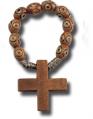  LIGHT BROWN WOOD BEAD ROSARY RING (25 PC) 