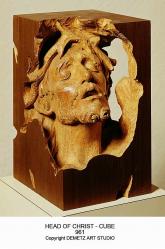  Head of Christ/Ecce Homo Bust Cube in Linden Wood, 14\"H 