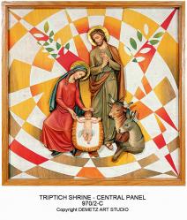  Central Panel w/ Frame Nativity Scene Triptych Only in Fiberglass, 36\" x 36\" 