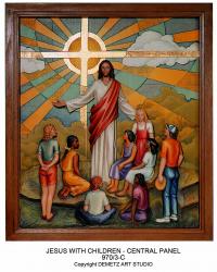  Central Panel & Frame Jesus w/Children High Relief in Fiberglass 