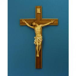  Crucifix w/Hand-Painted Alabaster Corpus w/Wood Cross, 20\" 