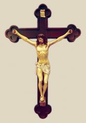  Byzantine Crucifix w/Hand-Painted Alabaster & Resin Corpus, Wood Cross, 24\" 