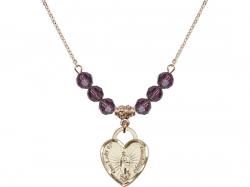  O/L of Guadalupe Heart/Recuerdo Medal Birthstone Necklace Available in 15 Colors 