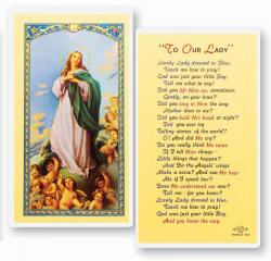  \"To Our Lady\" Laminated Prayer/Holy Card (25 pc) 