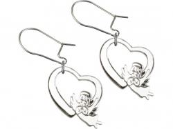  Sterling Silver Heart/Guardian Angel Dangle Earrings 