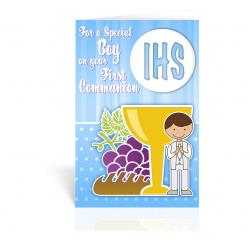  BOY COMMUNION WITH CHALICE GRAPES AND BREAD GREETING CARD (10 PC) 