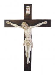  Crucifix w/Antiqued Alabaster Corpus w/Dark Alabaster Cross, 15\" 