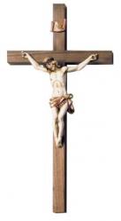  Block 24\" Crucifix in Walnut Wood - Hand Painted Corpus - 24\" Ht 