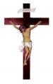  Baroque Crucifix in Hand-Painted Alabaster Corpus w/Wood Cross, 14" 