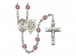  St. Christopher/EMT Centre w/Fire Polished Bead Rosary in 12 Colors 