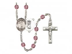  St. Christopher/Golf Centre w/Fire Polished Bead Rosary in 12 Colors 
