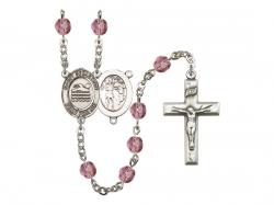  St. Sebastian/Swimming Centre w/Fire Polished Bead Rosary in 12 Colors 