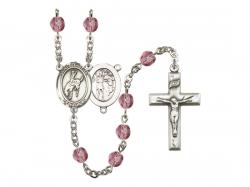  St. Sebastian/Rodeo Centre w/Fire Polished Bead Rosary in 12 Colors 