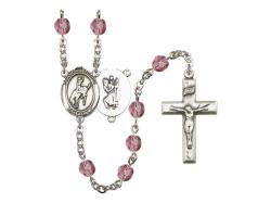  St. Christopher/Rodeo Centre w/Fire Polished Bead Rosary in 12 Colors 