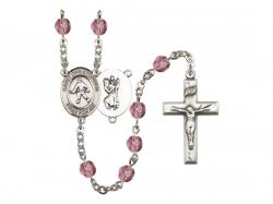  St. Christopher/Field Hockey Centre w/Fire Polished Bead Rosary in 12 Colors 