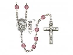  St. Christopher/Football Centre w/Fire Polished Bead Rosary in 12 Colors 