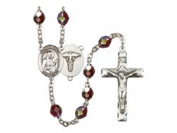  St. Camillus of Lellis/Nurse Centre Rosary w/Aurora Borealis Garnet Beads 