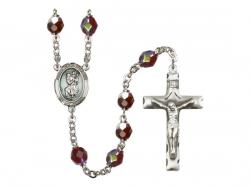  St. Christopher Centre Rosary w/Aurora Borealis Garnet Beads 