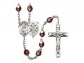  St. Christopher/EMT Centre Rosary w/Aurora Borealis Garnet Beads 