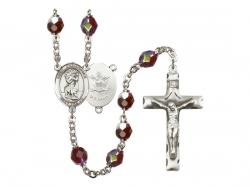  St. Christopher/Army Centre Rosary w/Aurora Borealis Garnet Beads 