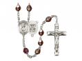  St. Christopher/Navy Centre Rosary w/Aurora Borealis Garnet Beads 