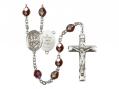  St. George/Army Centre Rosary w/Aurora Borealis Garnet Beads 