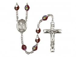  St. Valentine of Rome Centre Rosary w/Aurora Borealis Garnet Beads 