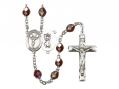  St. Christopher/Cheerleading Centre Rosary w/Aurora Borealis Garnet Beads 