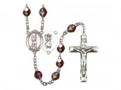  St. Christopher/Lacrosse Centre Rosary w/Aurora Borealis Garnet Beads 