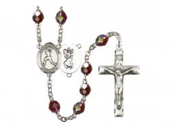  St. Christopher/Softball Centre Rosary w/Aurora Borealis Garnet Beads 
