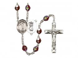  St. Christopher/Golf Centre Rosary w/Aurora Borealis Garnet Beads 