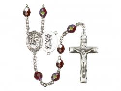  St. Christopher/Motorcycle Centre Rosary w/Aurora Borealis Garnet Beads 