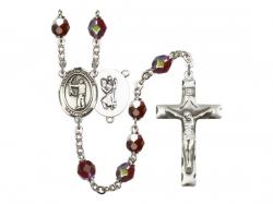 St. Christopher/Archery Centre Rosary w/Aurora Borealis Garnet Beads 