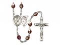  St. Sebastian/Rodeo Centre Rosary w/Aurora Borealis Garnet Beads 