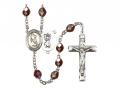  St. Christopher/Rugby Centre Rosary w/Aurora Borealis Garnet Beads 