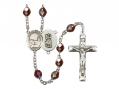  St. Christopher/Fishing Centre Rosary w/Aurora Borealis Garnet Beads 
