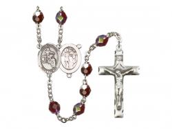  St. Sebastian/Motorcycle Centre Rosary w/Aurora Borealis Garnet Beads 