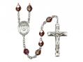  St. Damien of Molokai Centre Rosary w/Aurora Borealis Garnet Beads 