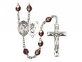  St. Christopher/Track & Field Women Centre Rosary w/Aurora Borealis Garnet Beads 