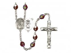  St. Christopher/Karate Centre Rosary w/Aurora Borealis Garnet Beads 