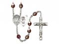  St. Christopher/Lacrosse Centre Rosary w/Aurora Borealis Garnet Beads 