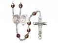  St. Sebastian/Soccer-Women Centre Rosary w/Aurora Borealis Garnet Beads 