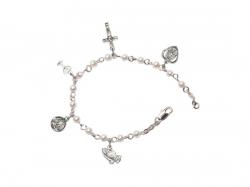  Rosary Bracelet w/Faux Pearl Beads & Charms 