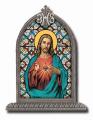  SACRED HEART TEXTURED ITALIAN ART GLASS IN ARCHED FRAME 