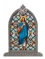  GOOD SHEPHERD TEXTURED ITALIAN ART GLASS IN ARCHED FRAME 